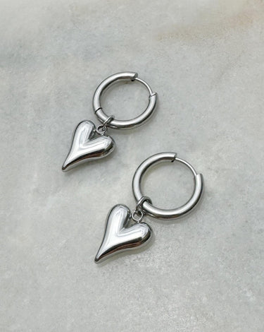 HEART CHARM HOOP EARRINGS SILVER - STUDIO JO STORE